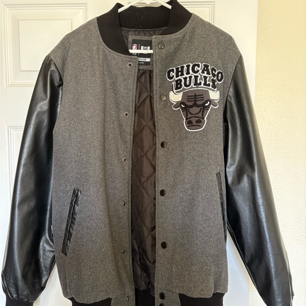 NBA Chicago Bulls Black and Gray Varsity Jacket